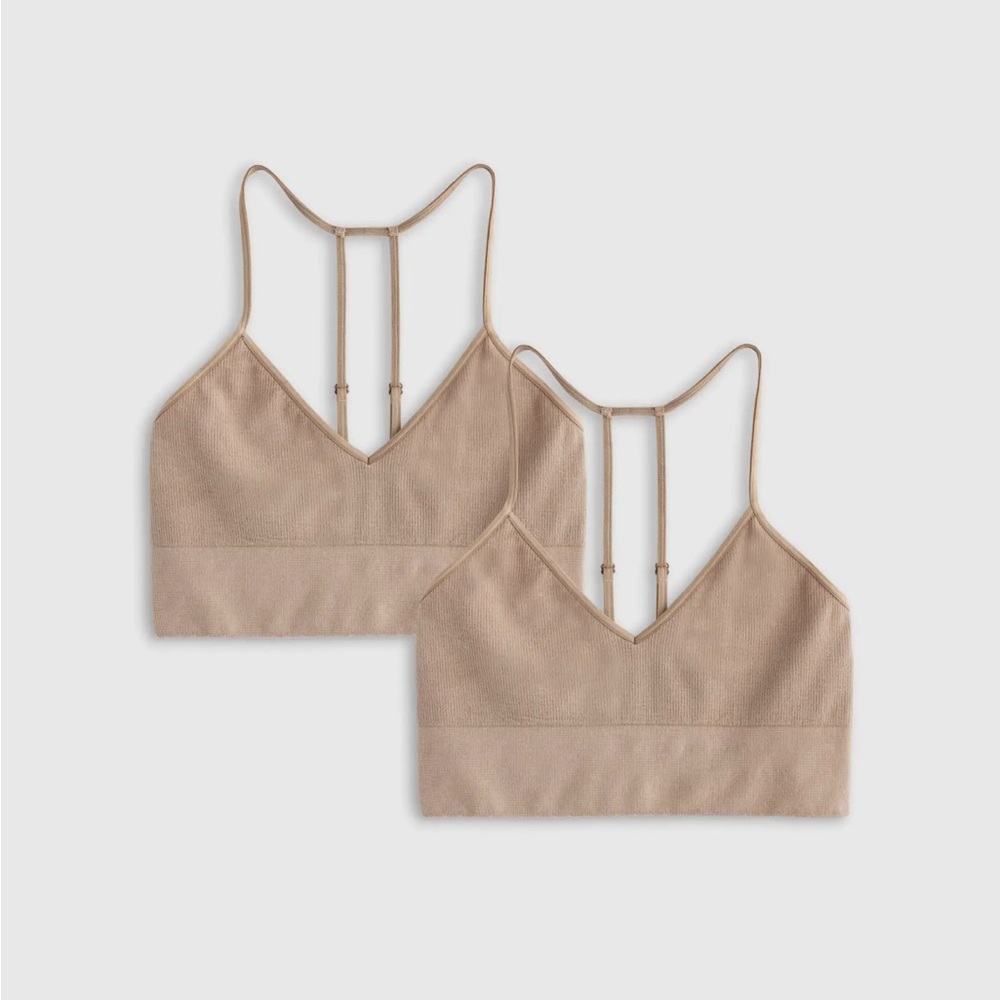 Quince Comfort Rib T-Back Bralette (2-Pack) color Sand size S/M